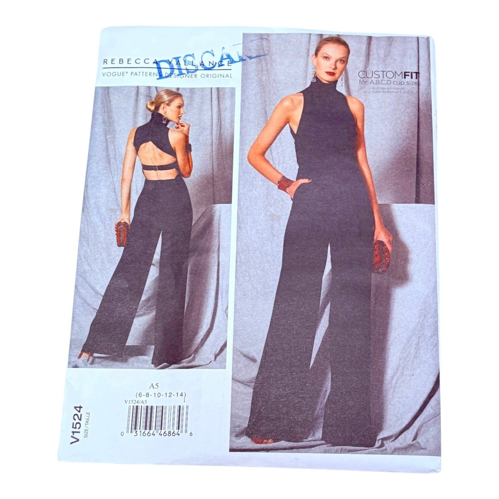 Vogue Sewing Pattern V1524  Rebecca Vallance Jumpsuit Size‎ 6 8 10 12 14 Uncut
